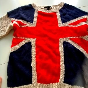 Forever 21 Womans Crew Neck Sweater S Off White Union Jack England British Flag